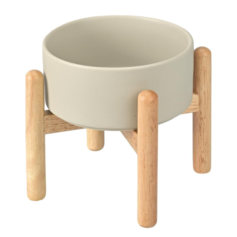 Elevated Dog Ceramics Bowl with Wooden Stand