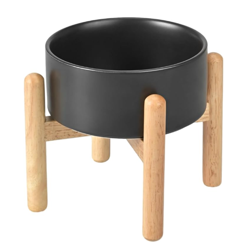 Elevated Dog Ceramics Bowl with Wooden Stand