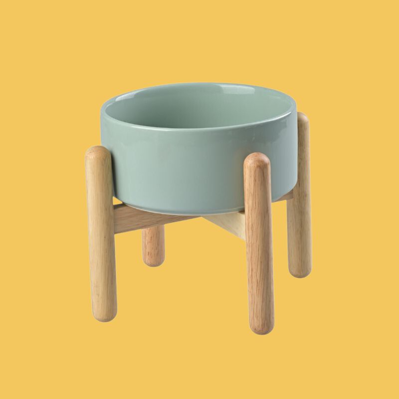 Elevated Dog Ceramics Bowl with Wooden Stand
