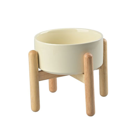 Elevated Dog Ceramics Bowl with Wooden Stand
