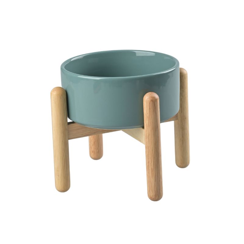 Elevated Dog Ceramics Bowl with Wooden Stand
